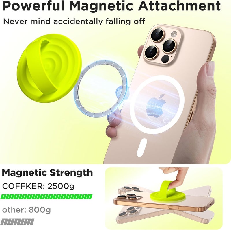 COFFKER Magnetic Phone Grip Ring Holder, Liquid Silicone Magnet Cell Phone Grip Finger Loop, Compatible with Magsafe, Back of Phone for iPhone 17/16/15/14/13/12 Series, Neon Yellow - Image 3